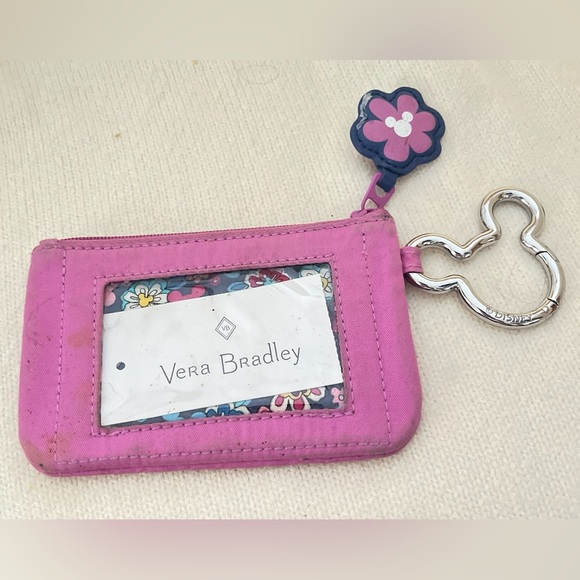 Vera Bradley Pink Floral ID Holder with Mickey Keychain - Picture 2 of 3